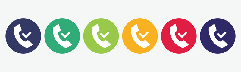 6 circles set with contact icon in various colors. Vector illustration.