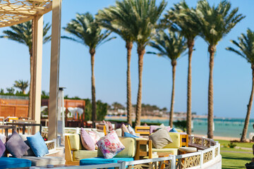 outdoor cafe with a beautiful view on the beach