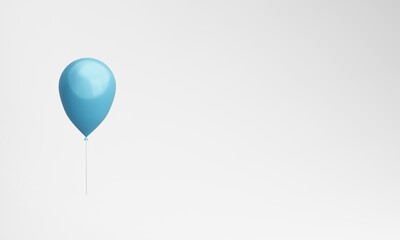 One blue balloon isolated on a white background. There is room for text. Copy space. 3D rendering. Render.