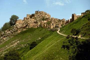 Fototapeta premium Old antique city Gamsutl in the Caucasus mountains, Dagestan, Russia.