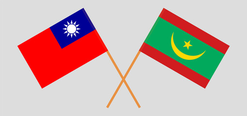 Crossed flags of Taiwan and Mauritania. Official colors. Correct proportion