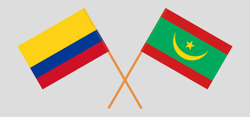 Crossed flags of Colombia and Mauritania. Official colors. Correct proportion