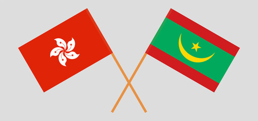 Crossed flags of Hong Kong and Mauritania. Official colors. Correct proportion