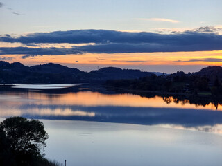 Fototapeta premium Sunset on Aiguebelette Lake Savoie France