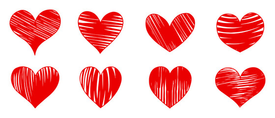 collection set of doodle hearts isolated on white background. hand drawn of icon love. vector illustration.