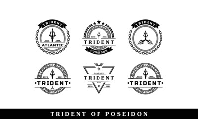 Classic Vintage Trident Neptune God Poseidon Triton King Spear Logo Icon Design Template