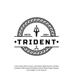 Classic Vintage Trident Neptune God Poseidon Triton King Spear Logo Icon Design Template - obrazy, fototapety, plakaty