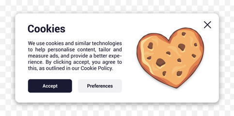 Accept cookies settings popup template. Isolated cookie preferences frame. Editable UI element. Allow or accept all cookies pop-ups, Website interface vector design illustration. - obrazy, fototapety, plakaty