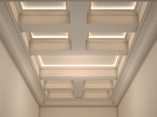3d rendering of a coffered ceiling with classic molding and linear concealed led illumination