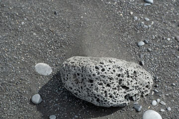 Landscape of rocks on Black Sand Beach in Vik South Iceland
