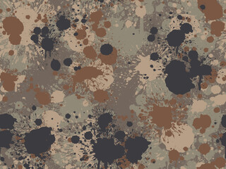 Splatter seamless pattern. Military camouflage color scheme - Khaki, black, two shades of brown and green.