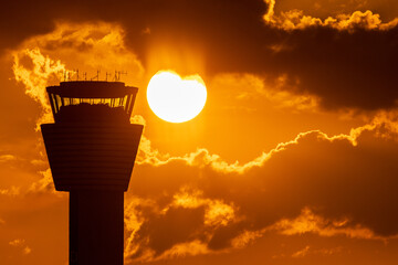 Sunset control airport tower Dublin Ireland