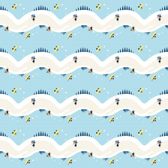 スノボーでかっこよく滑る人物のシームレスパターン