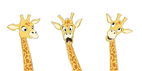 Three hand-drawn giraffe heads set. © Julia