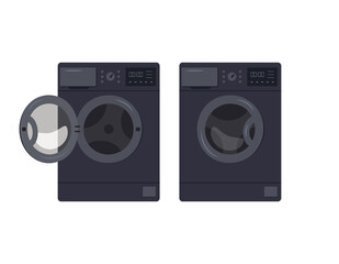 Washing machine icon. Front view of appliances in the bathroom. Vector flat illustration isolated on white background.