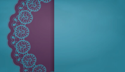 Turquoise banner template with mandala purple pattern for design under your text