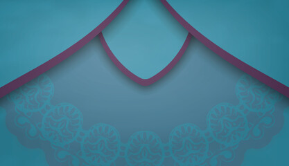 Turquoise banner template with vintage purple ornament for design under the text