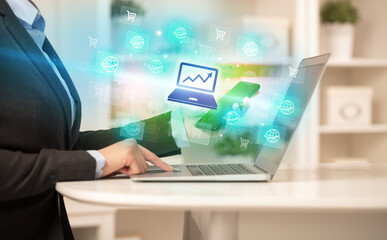 Businessman working on laptop with new business