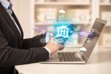 Businessman working on laptop with new business concept