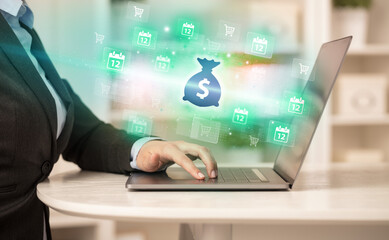 Businessman working on laptop with new business