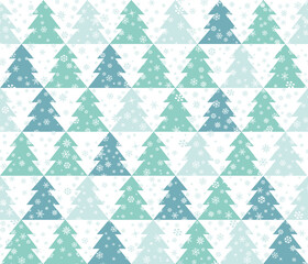 Obraz premium Christmas winter Icon Seamless Pattern with New Year Tree. Happy Winter Holiday Wallpaper with Nature Snowv Decor elements. Christmas Fir Tree geometrical tiled background design