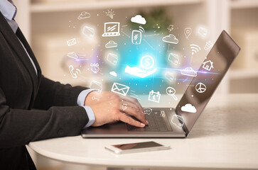 Businessman working on laptop with new business concept