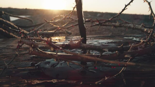Bloody cross with nail and crown of thorns