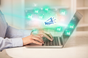 Businessman working on laptop with new business