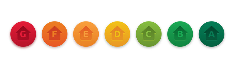 EPC Ratings - Energy efficiency ratings vector illustration from A to G - Very high and low efficiency to display property energy costs - EPC icons with gradients