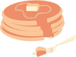flat illustration of pancakes with syrup and a fork
