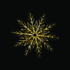 golden glitter snowflake on black background 
