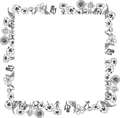 かわいい線画のお花のフレーム