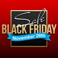 Black Friday super Sale flat banner. Modern minimal design with gold, black and red flat background style. Template for promotion special Black Friday offer, advertising, web, social and fashion ads