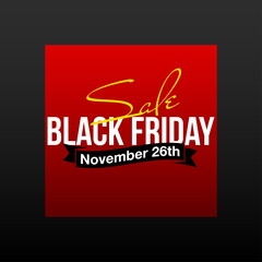 Black Friday super Sale flat banner. Modern minimal design with gold, black and red flat background style. Template for promotion special Black Friday offer, advertising, web, social and fashion ads