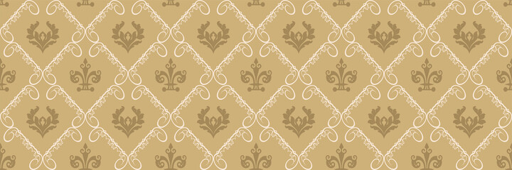 Fototapeta premium Beautiful background pattern in vintage style with floral ornaments in beige and brown colors. Seamless background for wallpaper, textures