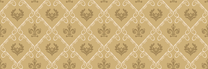 Beautiful background pattern in vintage style with floral ornaments in beige and brown colors. Seamless background for wallpaper, textures