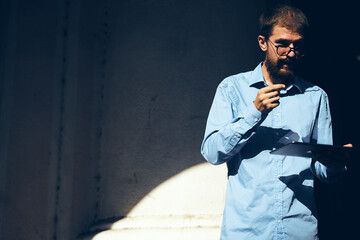 business man documents tablet technology internet work