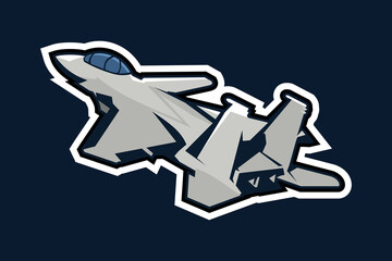 American cold war fighter plane vector illustration. simple aircraft logo, military equipment.