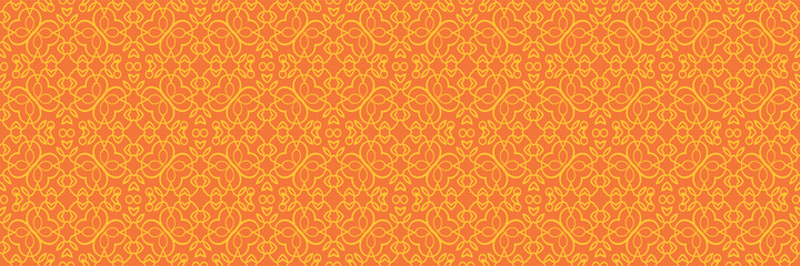 Abstract background image with floral and geometric ornament on orange background for your design. Seamless background for wallpaper, textures. 