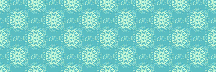 Bright background image with floral ornament on a blue green background for your design. Seamless background for wallpaper, textures.