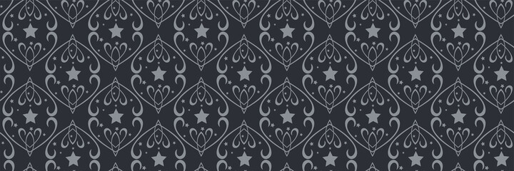 Abstract background image with decorative gray ornament on black background for your design. Seamless background for wallpaper, textures.