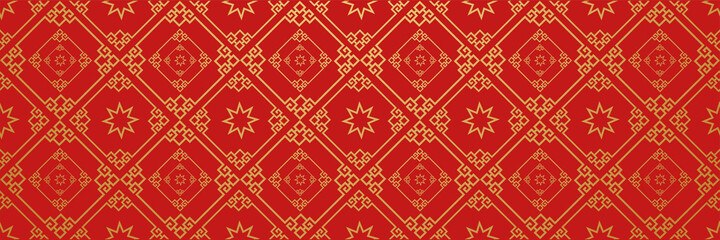 Beautiful background image with gold ornaments on red background in chinese style for your design. Background for wallpaper, textures