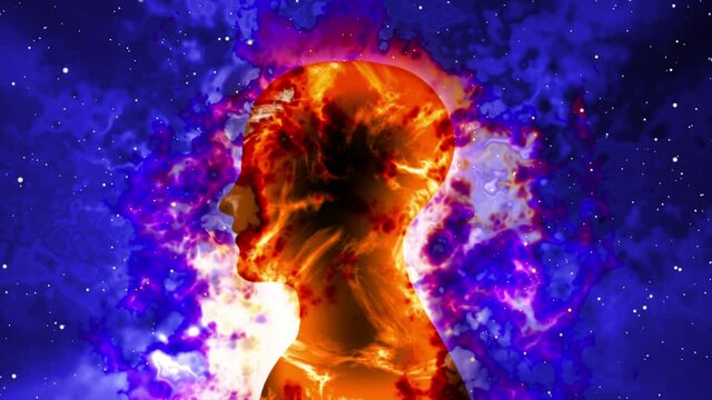 Human head silhouette with burning effect
