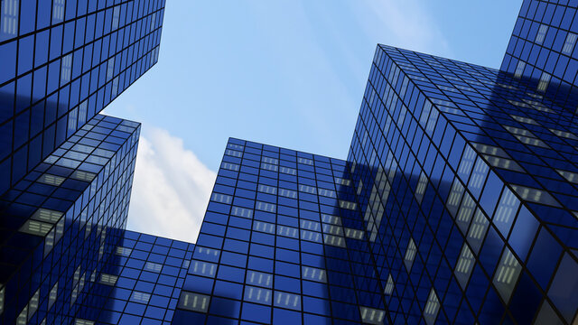 blue office skyscrapers windows glasses towers corporate buildings downtown 3D illustration