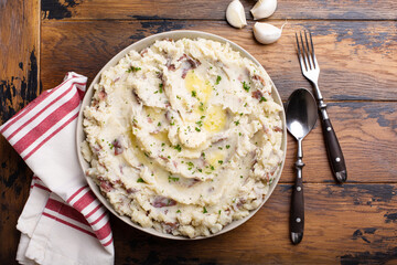 Traditional southern mashed potatoes made with red potatoes