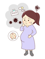 病気や感染時の治療を心配する妊婦（全身）