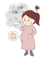 入院や出産の費用を心配する妊婦さん（全身）