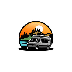 RV - camper van - caravan - motor home isolated vector © winana