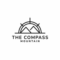 compass and mountain adventure line art logo design vector
