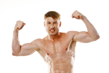 man with a pumped up body muscle closeup workout bodybuilders